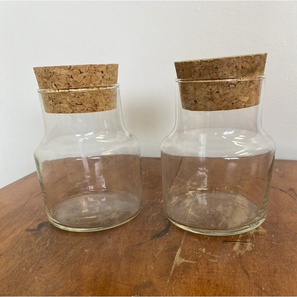 2) 5" Clear Round Glass Jar with Large Cork Stoppers Apothecary Jars
